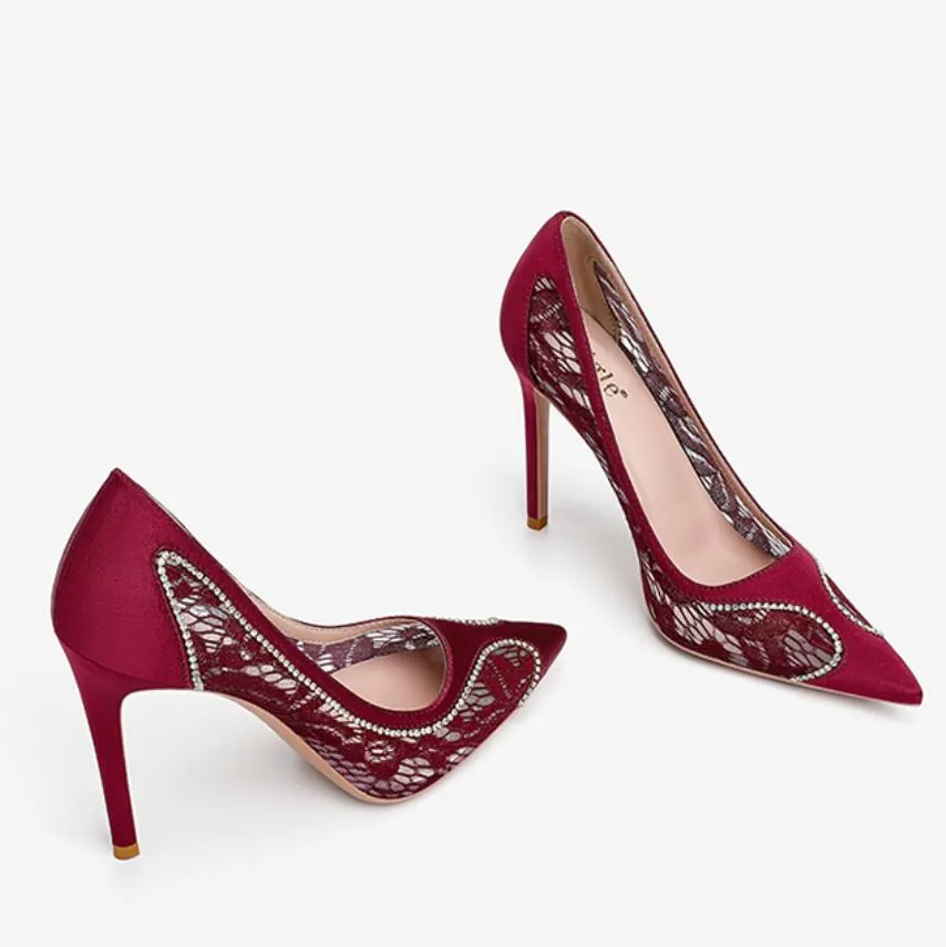Women's Petite Feet Lace Mesh Dress Heels GS378