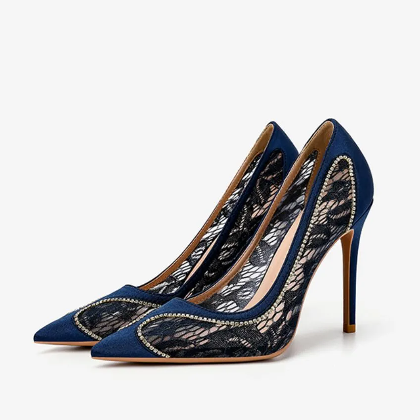 Women's Petite Feet Lace Mesh Dress Heels GS378