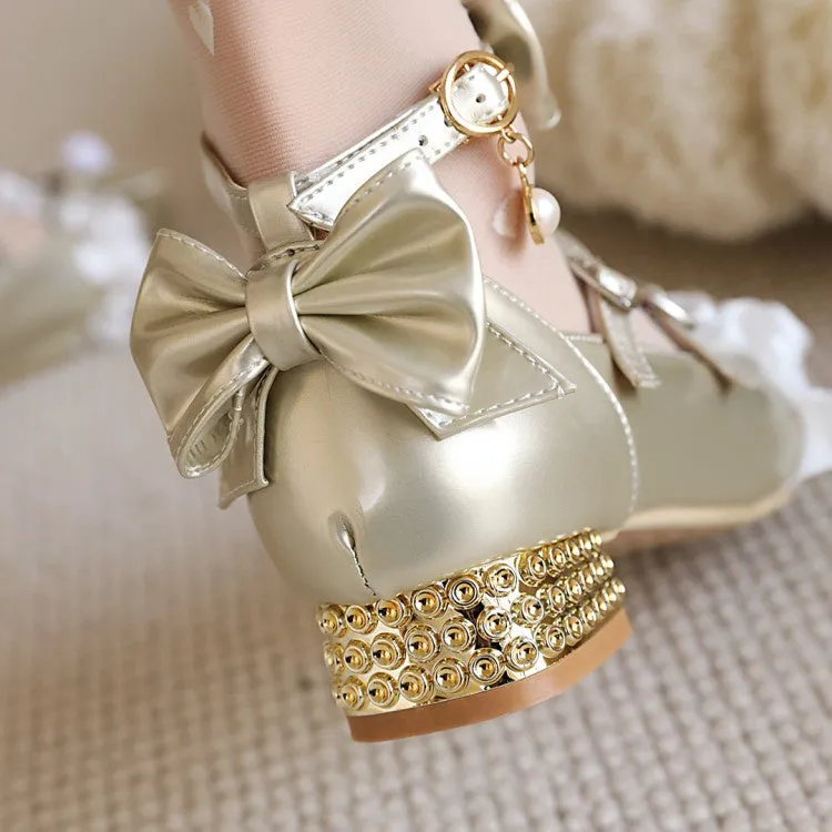 Women's Pumps Buckle Mary Janes Shoes with Bowtie