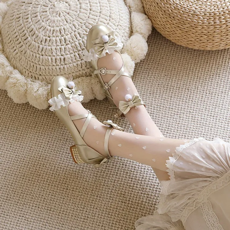 Women's Pumps Buckle Mary Janes Shoes with Bowtie