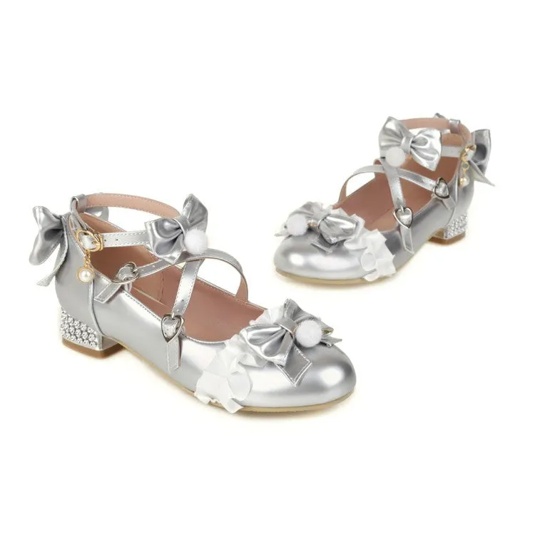 Women's Pumps Buckle Mary Janes Shoes with Bowtie