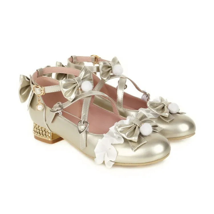 Women's Pumps Buckle Mary Janes Shoes with Bowtie