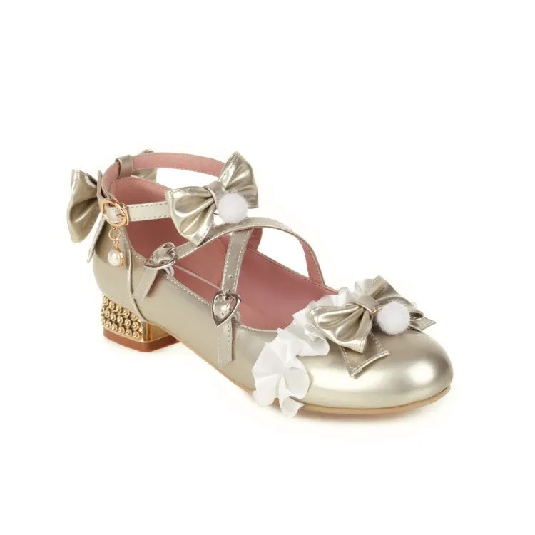 Women's Pumps Buckle Mary Janes Shoes with Bowtie