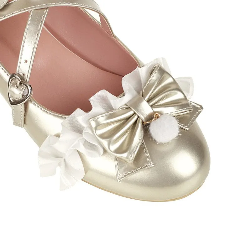 Women's Pumps Buckle Mary Janes Shoes with Bowtie