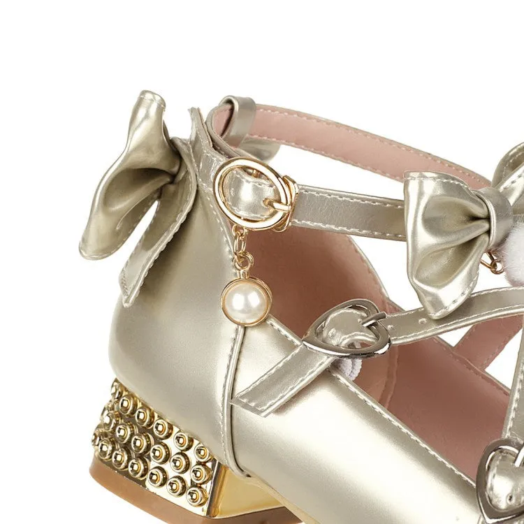 Women's Pumps Buckle Mary Janes Shoes with Bowtie