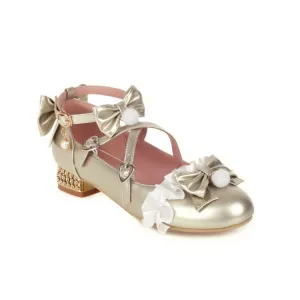 Women's Pumps Buckle Mary Janes Shoes with Bowtie