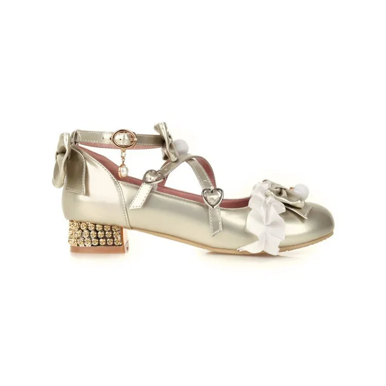 Women's Pumps Buckle Mary Janes Shoes with Bowtie