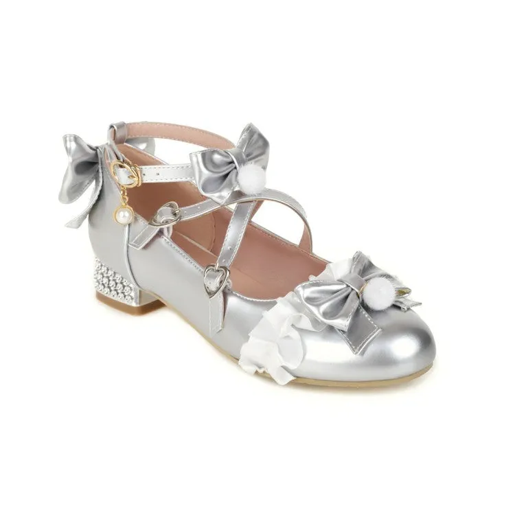 Women's Pumps Buckle Mary Janes Shoes with Bowtie