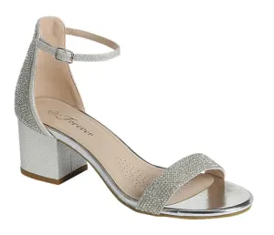 Women's Rhinestone Embellished Open Toe Sandal with Ankle Strap & Block Heel