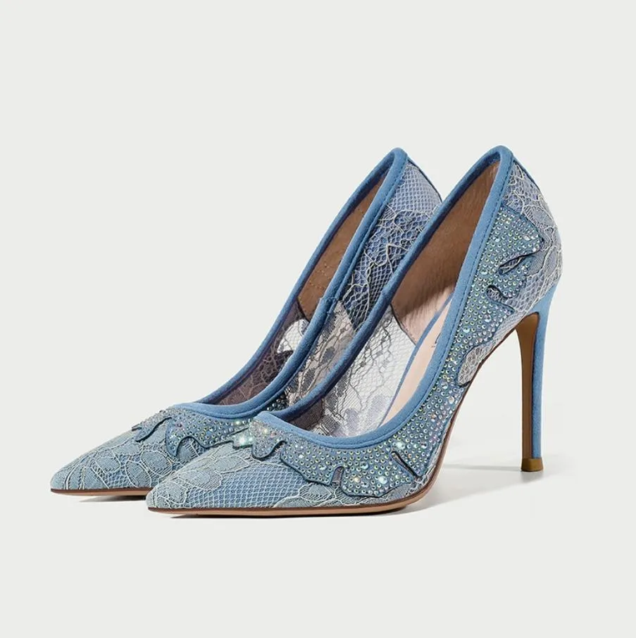 Women's Small Feet Lace Mesh Dress Heels MS176