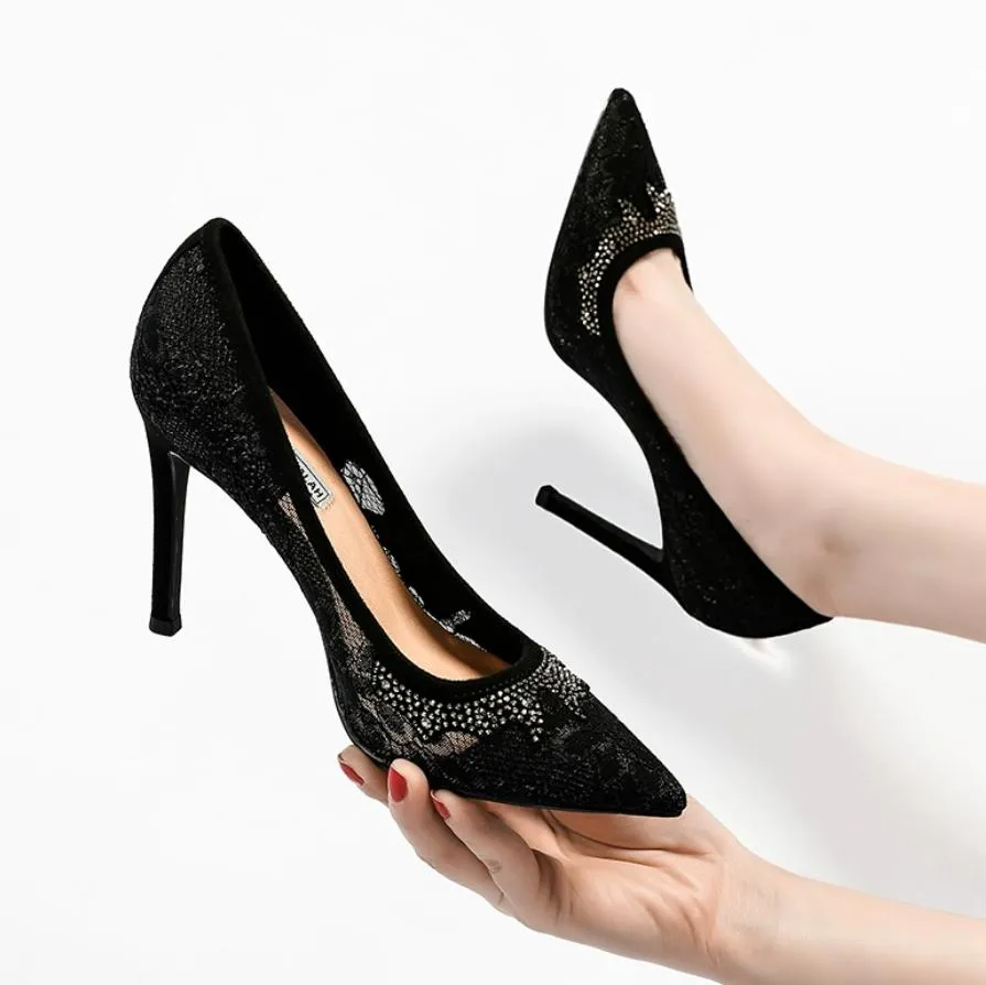 Women's Small Feet Lace Mesh Dress Heels MS176