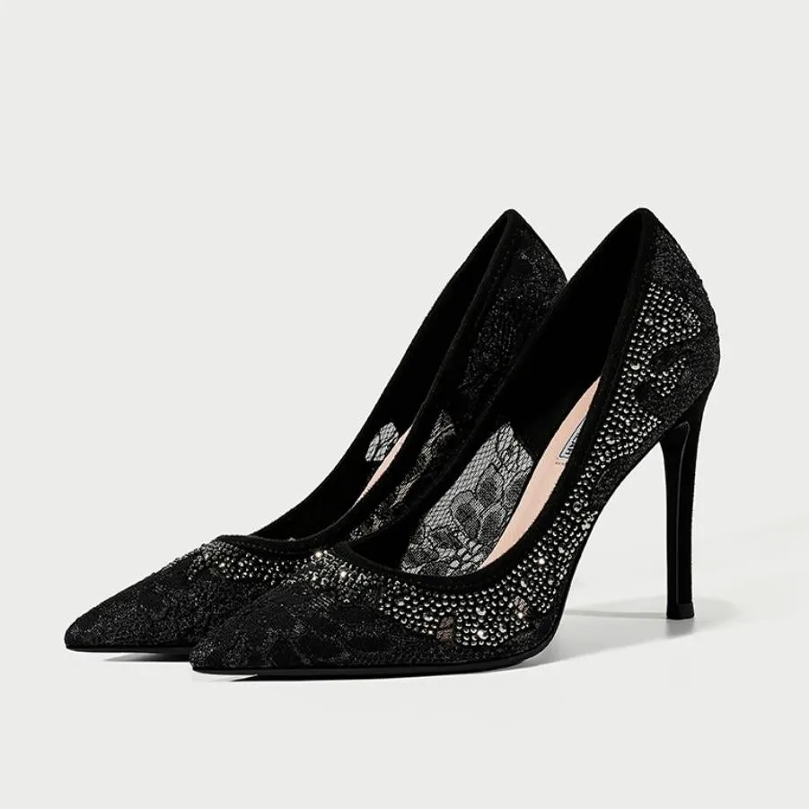 Women's Small Feet Lace Mesh Dress Heels MS176