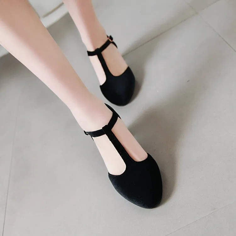 Women's T Strap Buckle Straps Block Chunky Heel Sandals