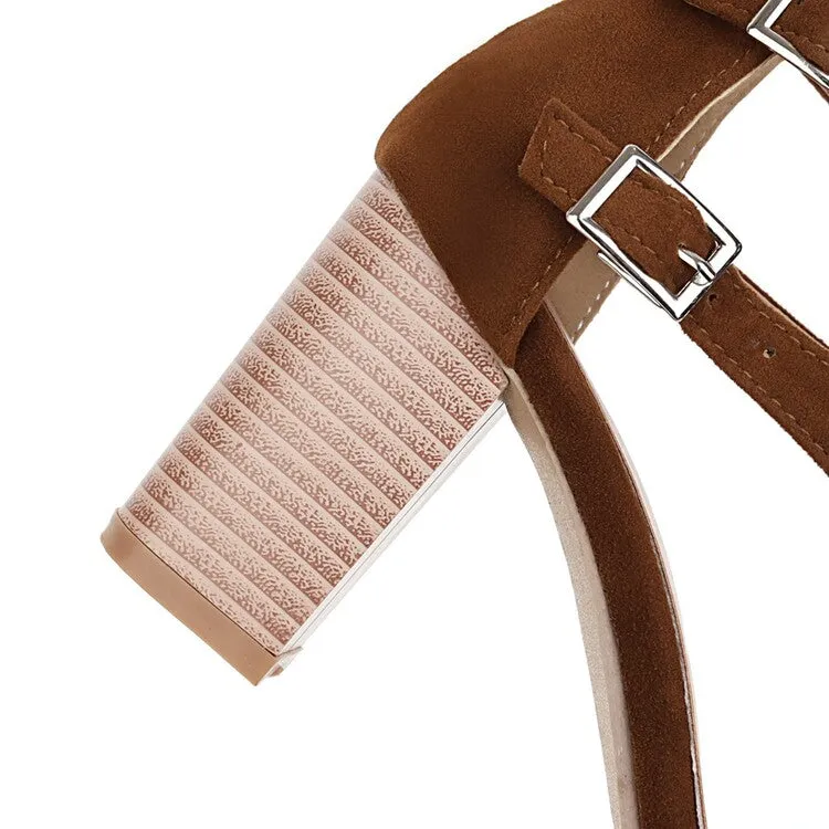 Women's's Hollow Out Suede Open Toe Block Heels Sandals