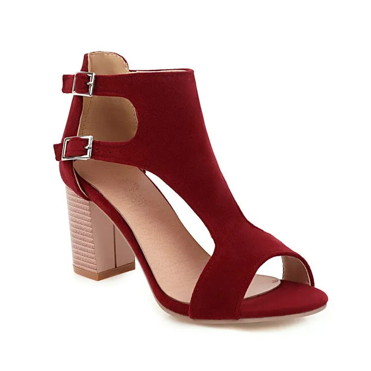 Women's's Hollow Out Suede Open Toe Block Heels Sandals