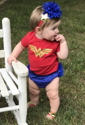Wonder Woman Super Hero Baby Girl halloween costume, inspired baby first birthday.