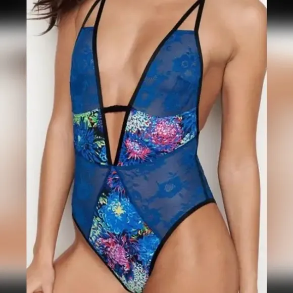 XS Size Victoria's Secret x Mary Katrantzou teddy lingerie blue floral sexy!