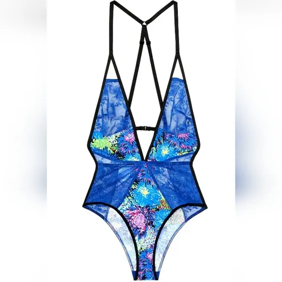 XS Size Victoria's Secret x Mary Katrantzou teddy lingerie blue floral sexy!