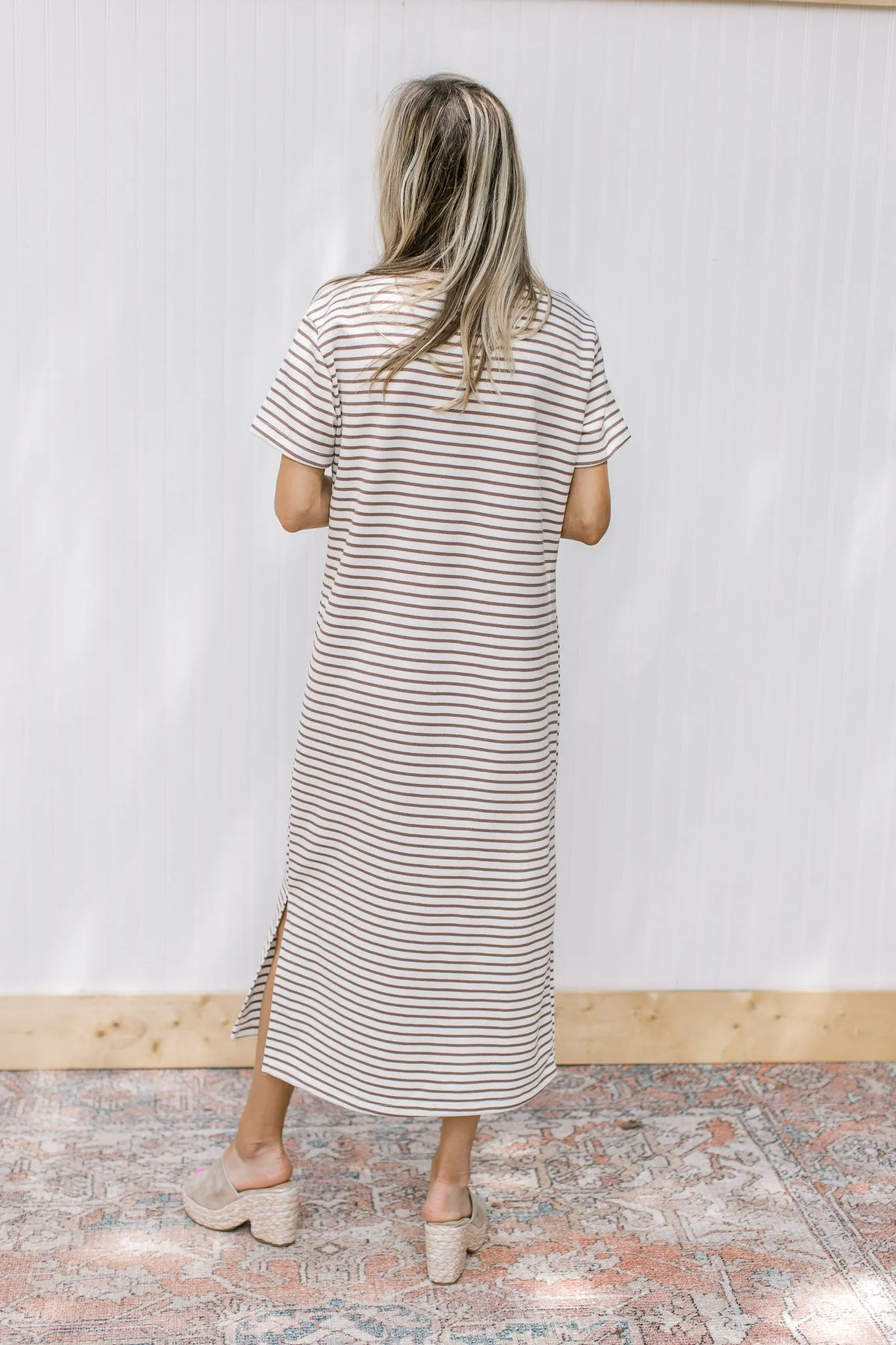 XZ Mocha White Striped Runaround Dress