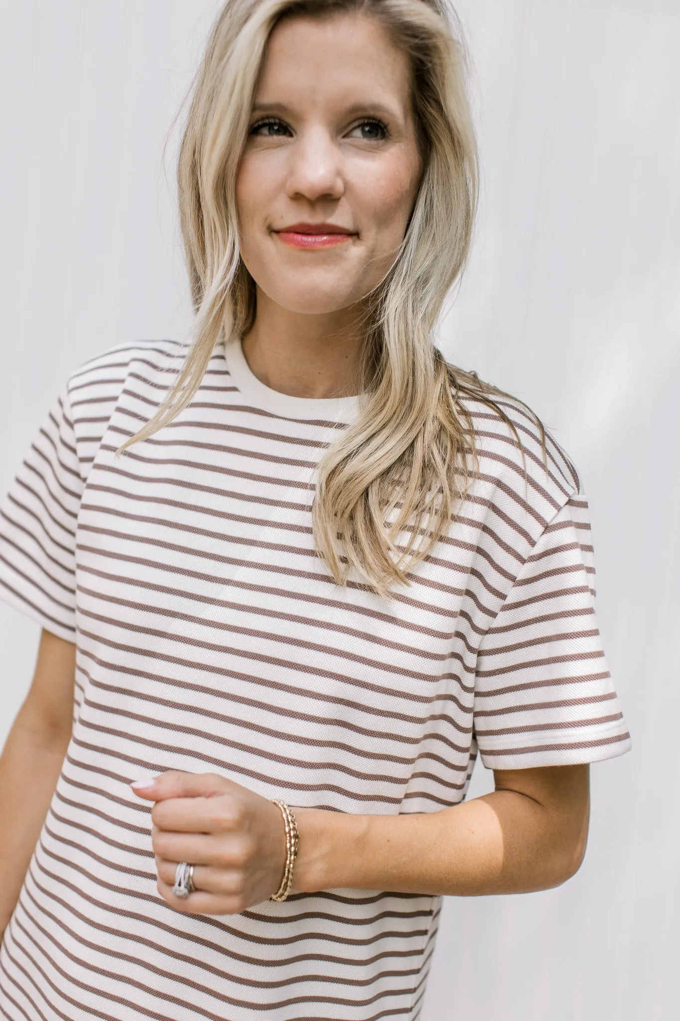 XZ Mocha White Striped Runaround Dress