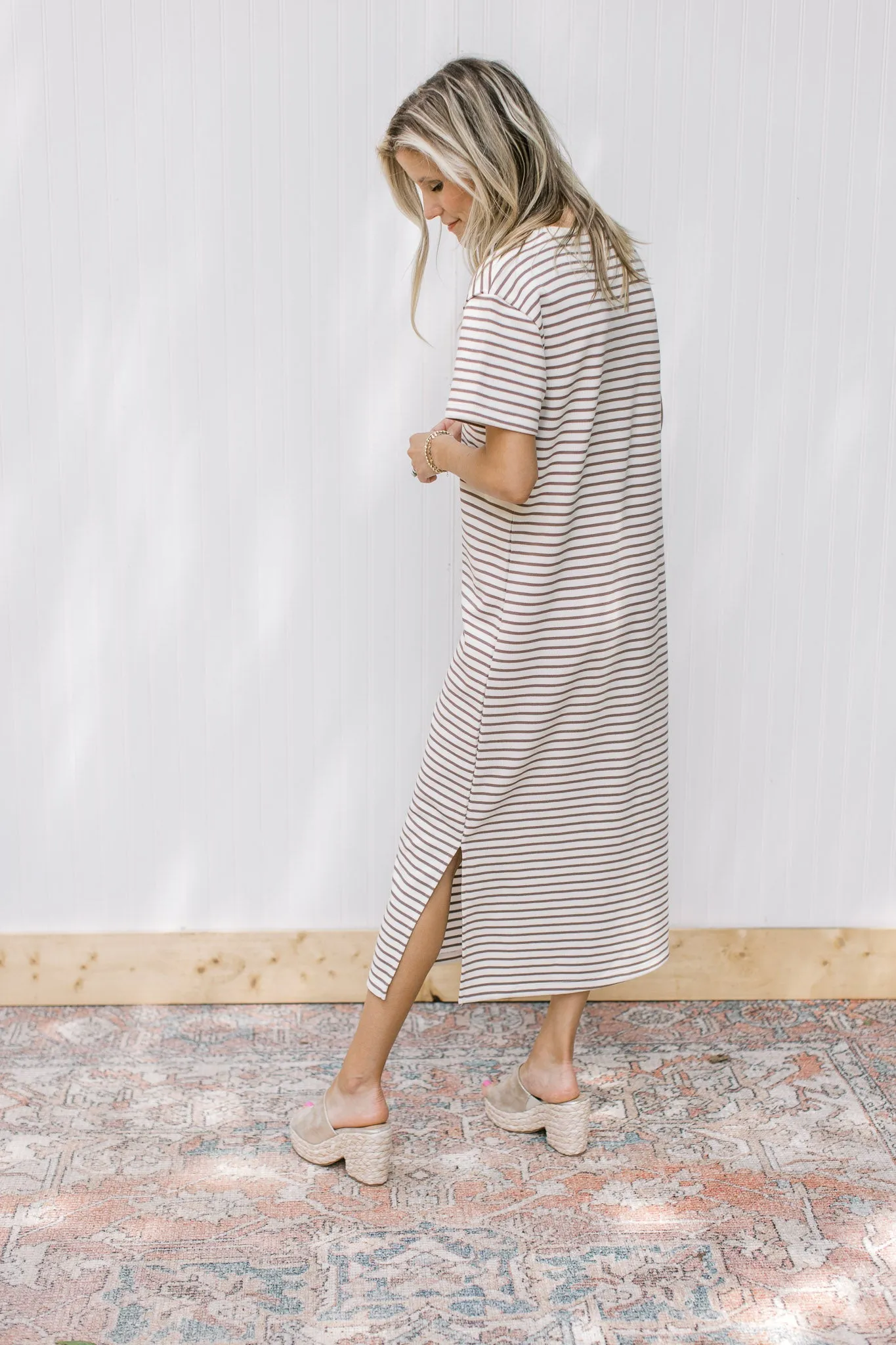 XZ Mocha White Striped Runaround Dress