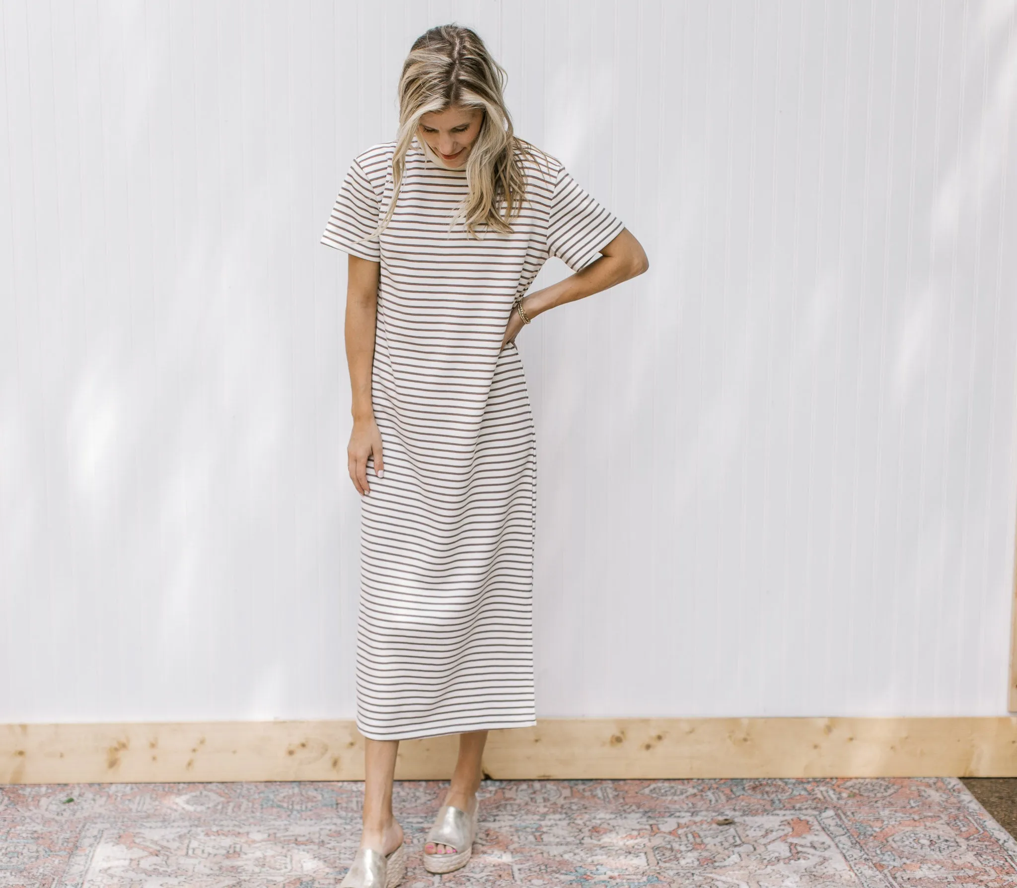 XZ Mocha White Striped Runaround Dress