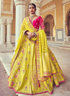 Yellow And Pink Multi Embroidery Wedding Lehenga Choli