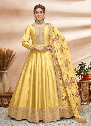 Yellow Embroidered Silk Anarkali Suit