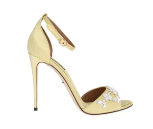 Yellow Satin Crystal Heels Pumps