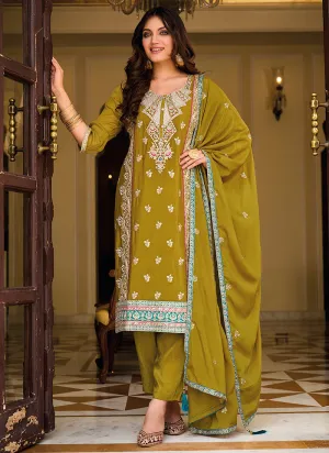 Yellow Sequence Embroidery Designer Pant Style Suit