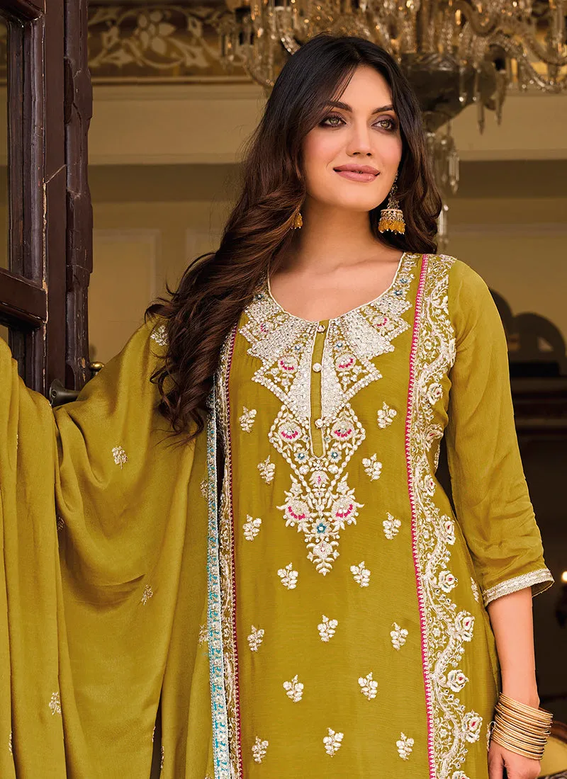 Yellow Sequence Embroidery Designer Pant Style Suit
