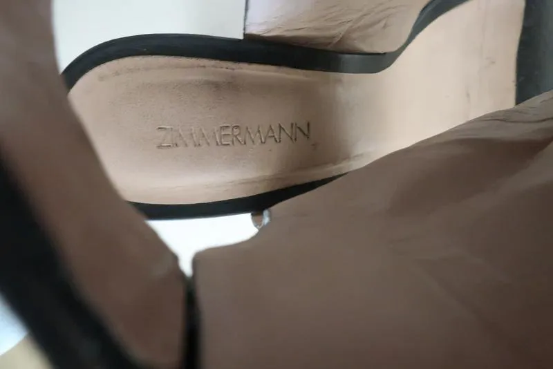 Zimmermann Sandals Hybrid Black Leather Size 39 Ankle Cuff Open Toe Heel