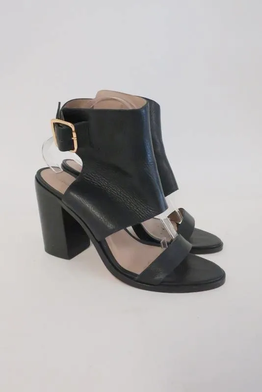 Zimmermann Sandals Hybrid Black Leather Size 39 Ankle Cuff Open Toe Heel