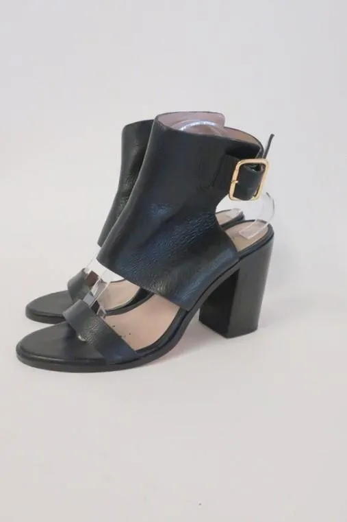 Zimmermann Sandals Hybrid Black Leather Size 39 Ankle Cuff Open Toe Heel