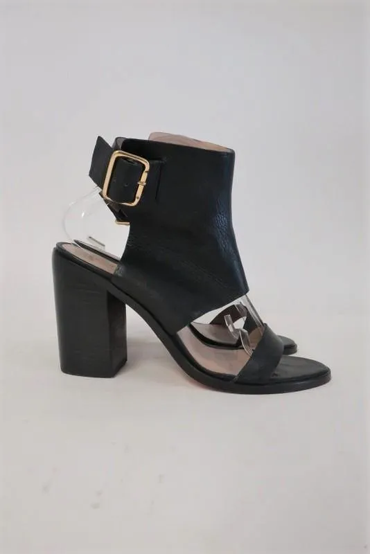 Zimmermann Sandals Hybrid Black Leather Size 39 Ankle Cuff Open Toe Heel