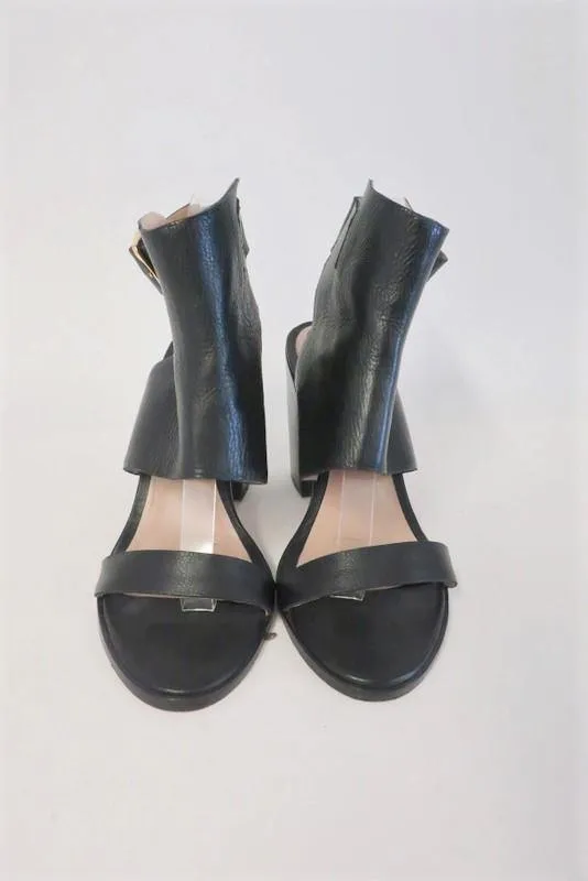 Zimmermann Sandals Hybrid Black Leather Size 39 Ankle Cuff Open Toe Heel